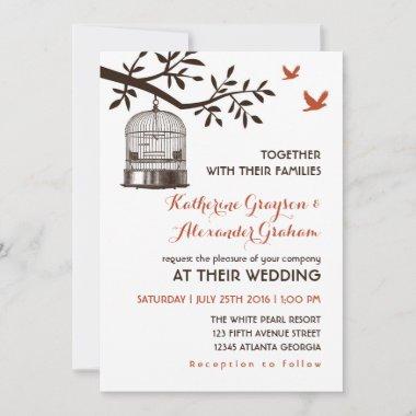 Rustic Vintage Bird Cage White Wedding Invitations