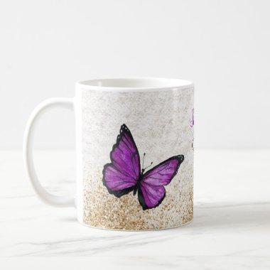 Rustic Vintage Purple Gold Butterfly  Coffee Mug