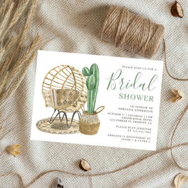 Rustic Watercolor Boho Cactus Bridal Shower Invitations