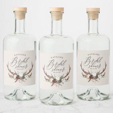 Rustic watercolor floral botanical bridal shower liquor bottle label