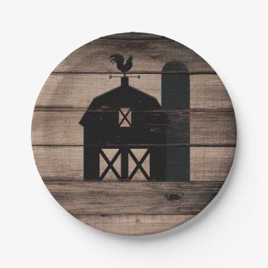 Rustic Weathered Wood Black Barn Country Wedding Paper Plates