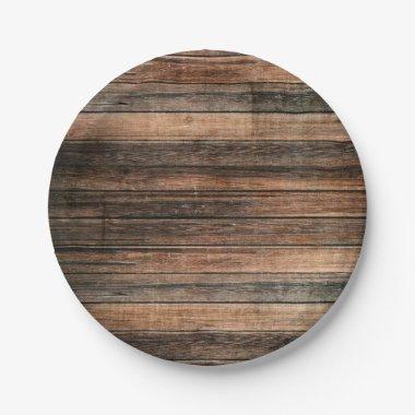 Rustic Weathered Wood Brown Barn Country Wedding Paper Plates