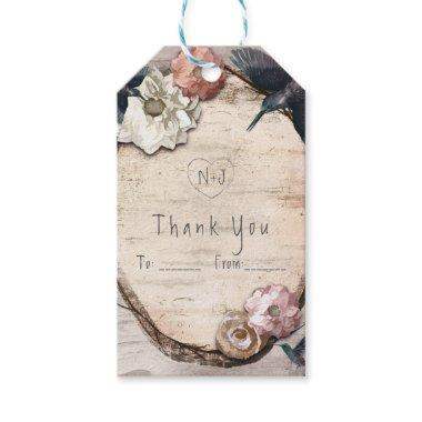 Rustic White Birch Floral & Hummingbird Favor Gift Tags