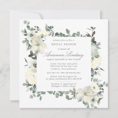 Rustic White Floral Botanical Bridal Shower Invitations