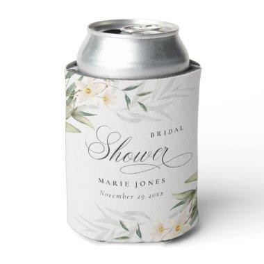 Rustic White Greenery Floral Bunch Bridal Shower Can Cooler