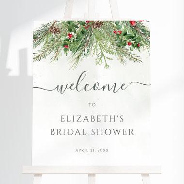 Rustic Winter Greenery Bridal Shower Welcome Sign
