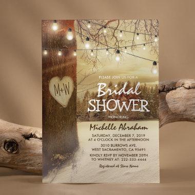 Rustic Winter Tree Twinkle Lights Bridal Shower Invitations