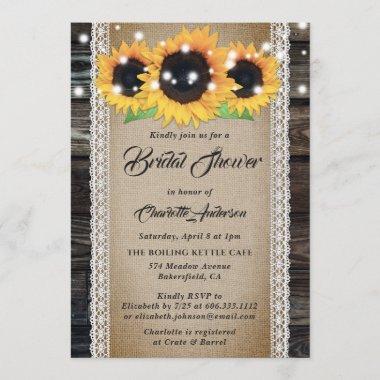 Rustic Wood Burlap Lace Sunflower Bridal Shower Invitations
