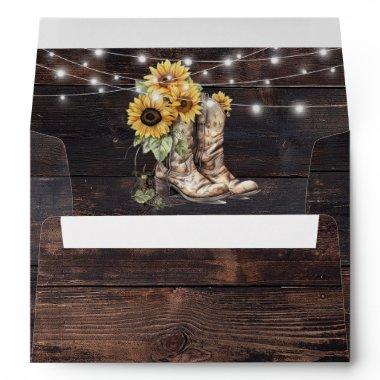 Rustic Wood Cowboy Boots and Sunflowers Envelope