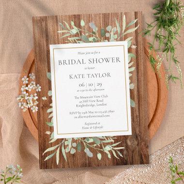 Rustic Wood Greenery Leaves Bridal Shower Invitations