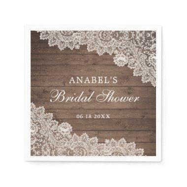 Rustic Wood Lace Personalized Bridal Shower Napkins