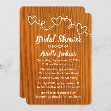 Rustic Wood Love Hearts Country Bridal Shower Invitations