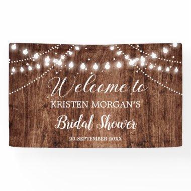 Rustic wood string lights garden Bridal shower Banner