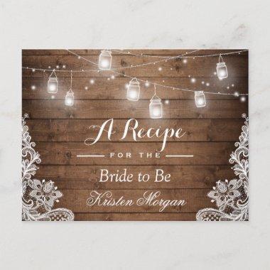Rustic Wood String Lights Lace Bridal Recipe Invitations
