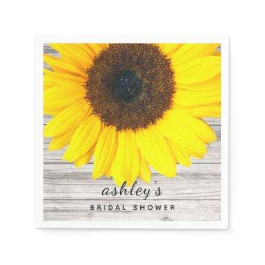 Rustic Wood Texture Sunflower Party Paper Napkins