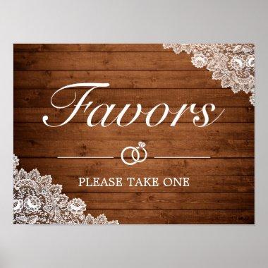 Rustic Wood & White Lace Favors Wedding Sign
