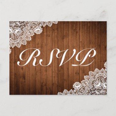 Rustic Wood & White Lace RSVP Invitation PostInvitations