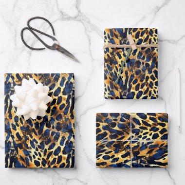 Safari Animals' Fur Prints Patterns Navy Blue Wrapping Paper Sheets