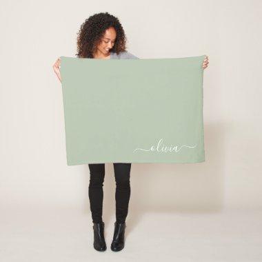 Sage Green Monogram Name Modern Fleece Blanket