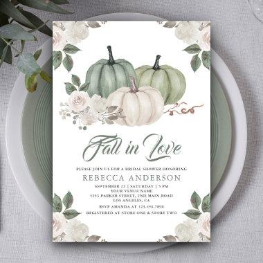 Sage Green Pumpkin Floral Fall Bridal Shower Invitations