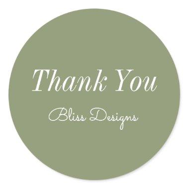 Sage Green Thank You Simple Business Classic Round Sticker