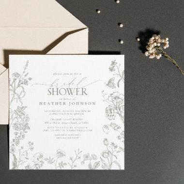 Sage Green Victorian Elegant Floral Bridal Shower Invitations