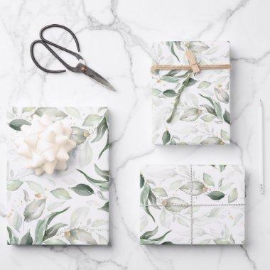 Sage Greenery Elegant Soft Gold Botanical Foliage Wrapping Paper Sheets