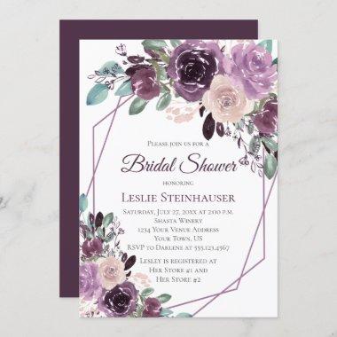 Sangria Purple Mauve Watercolor Bridal Shower Invitations