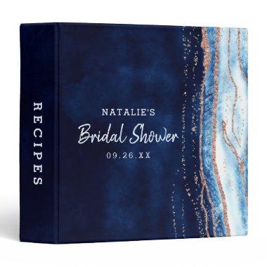Sapphire Blue Geode Rock Bridal Shower Recipe Invitations 3 Ring Binder