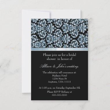 Sapphire Damask Ribbon Bridal Shower Invitations