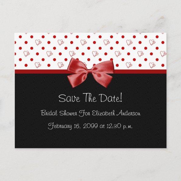 Save The Date Bridal Shower Girly Red Hearts Announcement PostInvitations