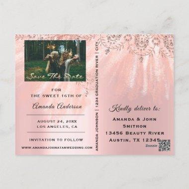Save The Date Photo Sweet 16th 15th Bridal Shower PostInvitations