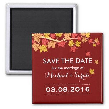 Save The Date Red Maple Leaves Fall Wedding Magnet