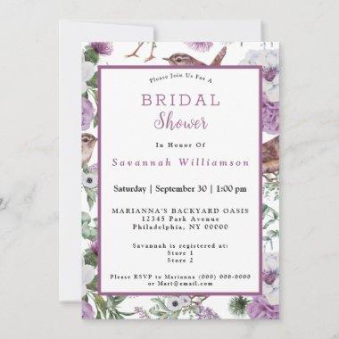 Scotland Flowers Birds Watercolor Bridal Shower Invitations