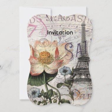 scripts french botanical lotus paris eiffel tower Invitations