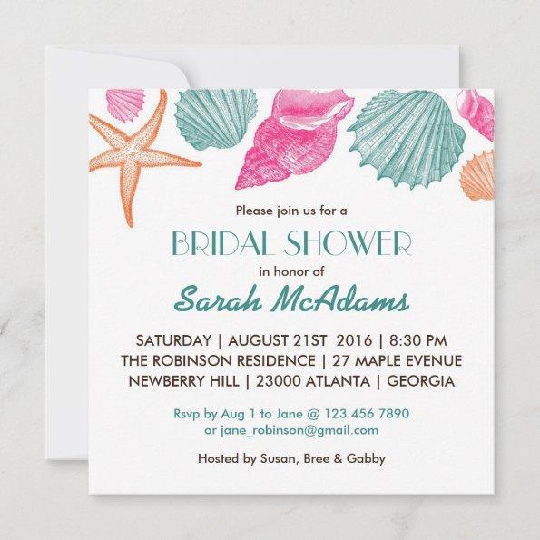 Sea Shells Beach Theme Bridal Shower Invitations