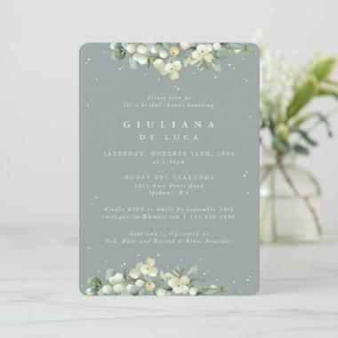 Seafoam Green Snowberry+Eucalyptus Bridal Shower Invitations