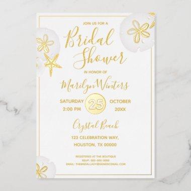 Seashell Modern Bridal Shower Foil Invitations