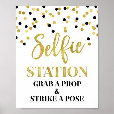 Selfie Station Wedding Sign Gold Black Confetti