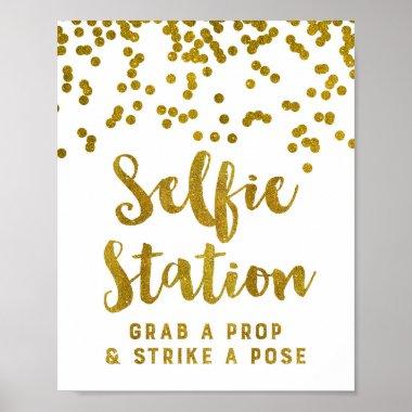Selfie Station Wedding Sign Gold Confetti