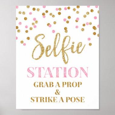 Selfie Station Wedding Sign Gold Pink Confetti