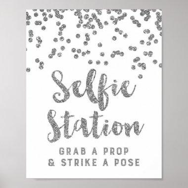 Selfie Station Wedding Sign Silver Confetti