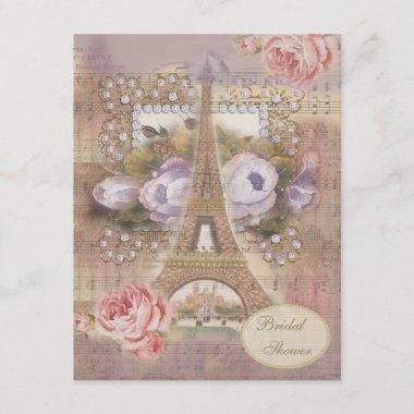 Shabby Chic Eiffel Tower Floral Bridal Shower Invitations