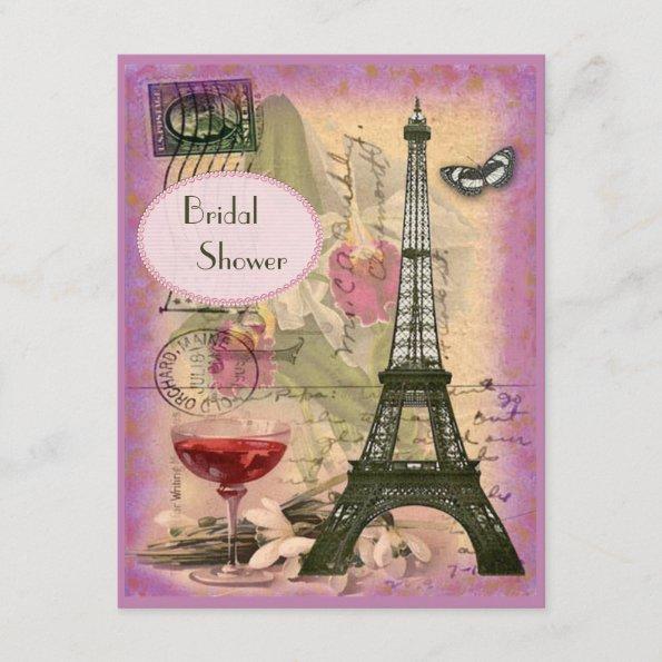 Shabby Chic Eiffel Tower & Red Wine Bridal Shower Invitations