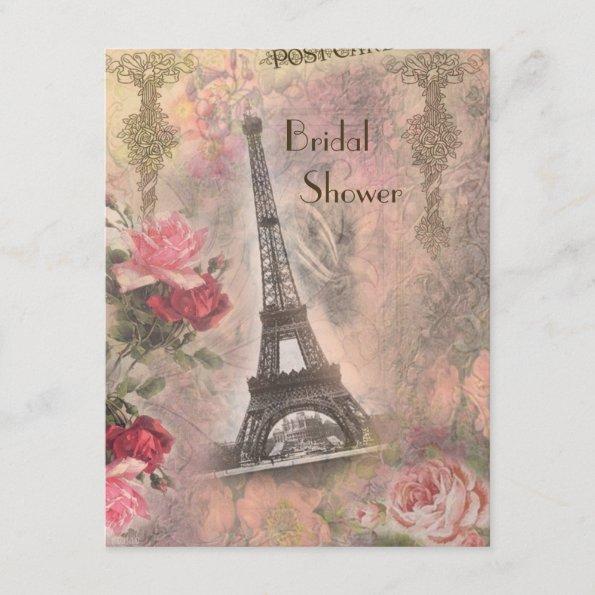 Shabby Chic Eiffel Tower & Roses Bridal Shower Invitations