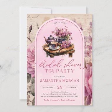 Shabby chic vintage fuchsia pink Bridal tea party Invitations