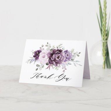 Shades of Dusty Purple Blooms Floral Bridal shower Thank You Invitations