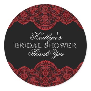 Sheer Red Lace Bridal Shower Classic Round Sticker