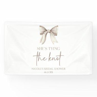 She's Tying The Knot White Bow Bridal Shower Banner