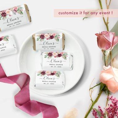 Shower or Other Event, Burgundy Blush Pink Floral Hershey's Miniatures